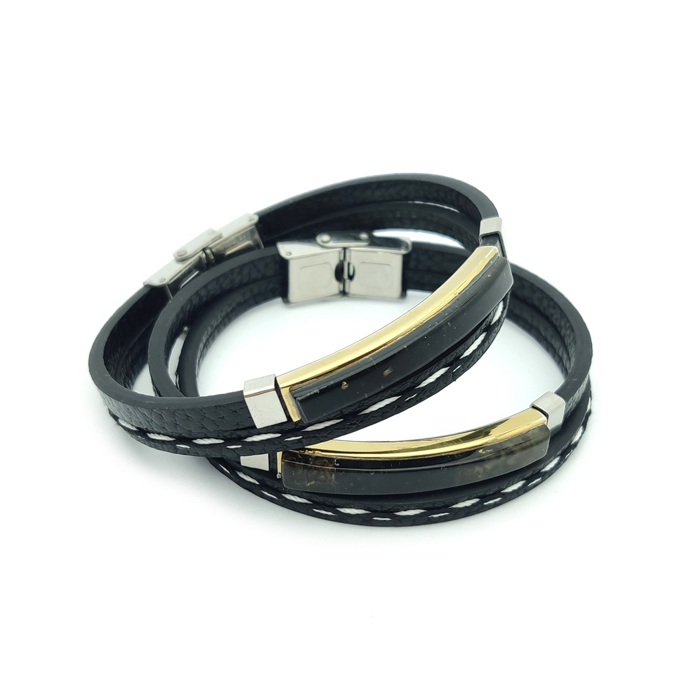 Браслет на кож.ремешке, янтарь